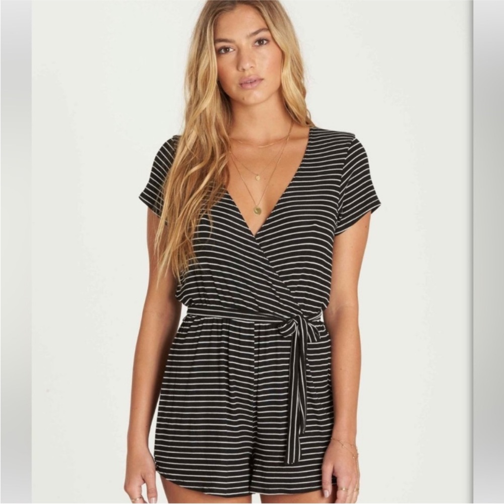Medium Billabong Black and White Striped Romper